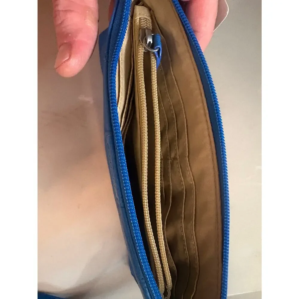 Ellington Leather Wristlet Wallet for Women, Blue & Black, New